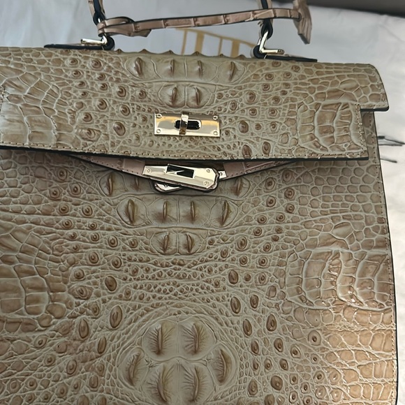 Tan Crocodile Embossed Satchel Bag - Picture 9 of 10